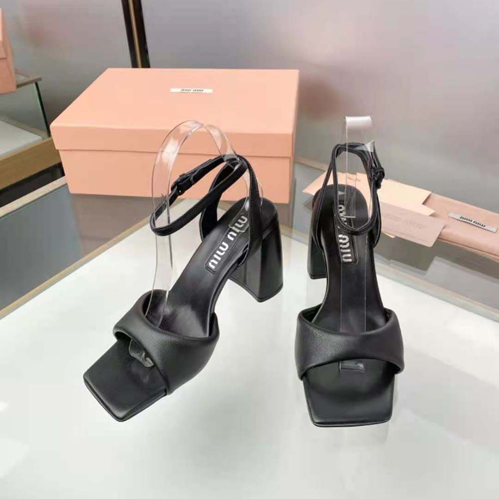 DÉP SANDALS Miu Miu Women Padded Leather Sandals in 85 mm Heel Height-Black