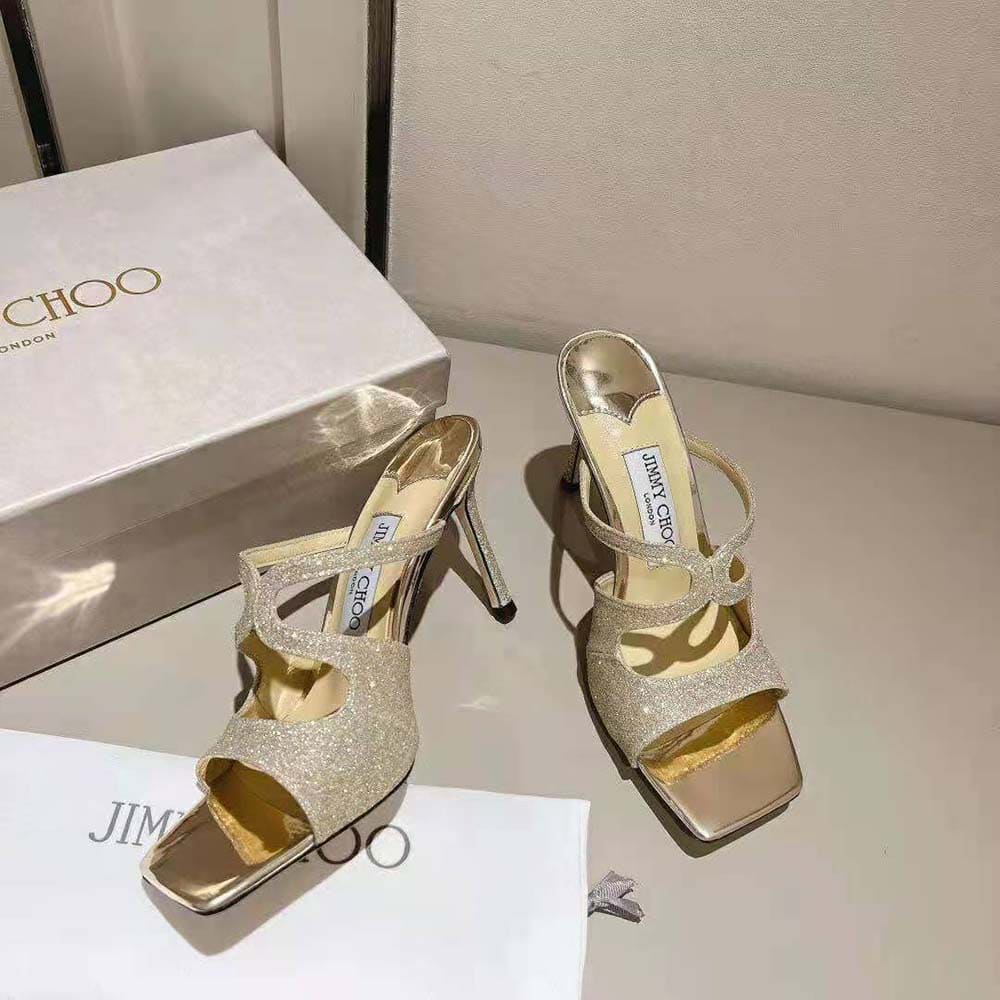 GIÀY Jimmy Choo Women Anise 95 Platinum Ice Dusty Glitter Mules