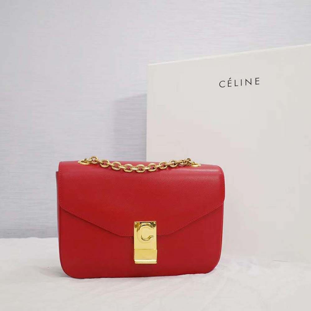 TÚI Celine Women Medium C Bag in Shiny Calfskin Leather-Red
