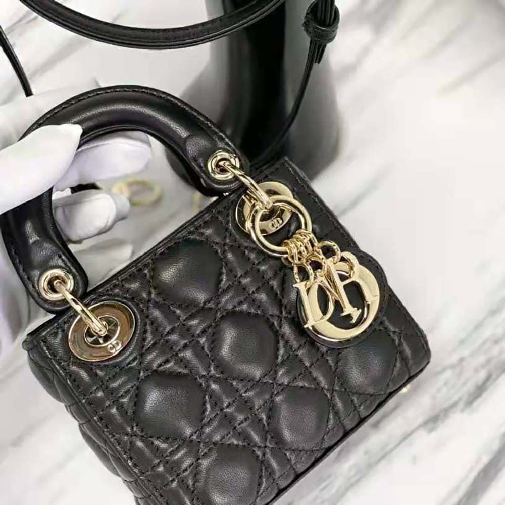 TÚI Dior Women Micro Lady Dior Bag Black Cannage Lambskin
