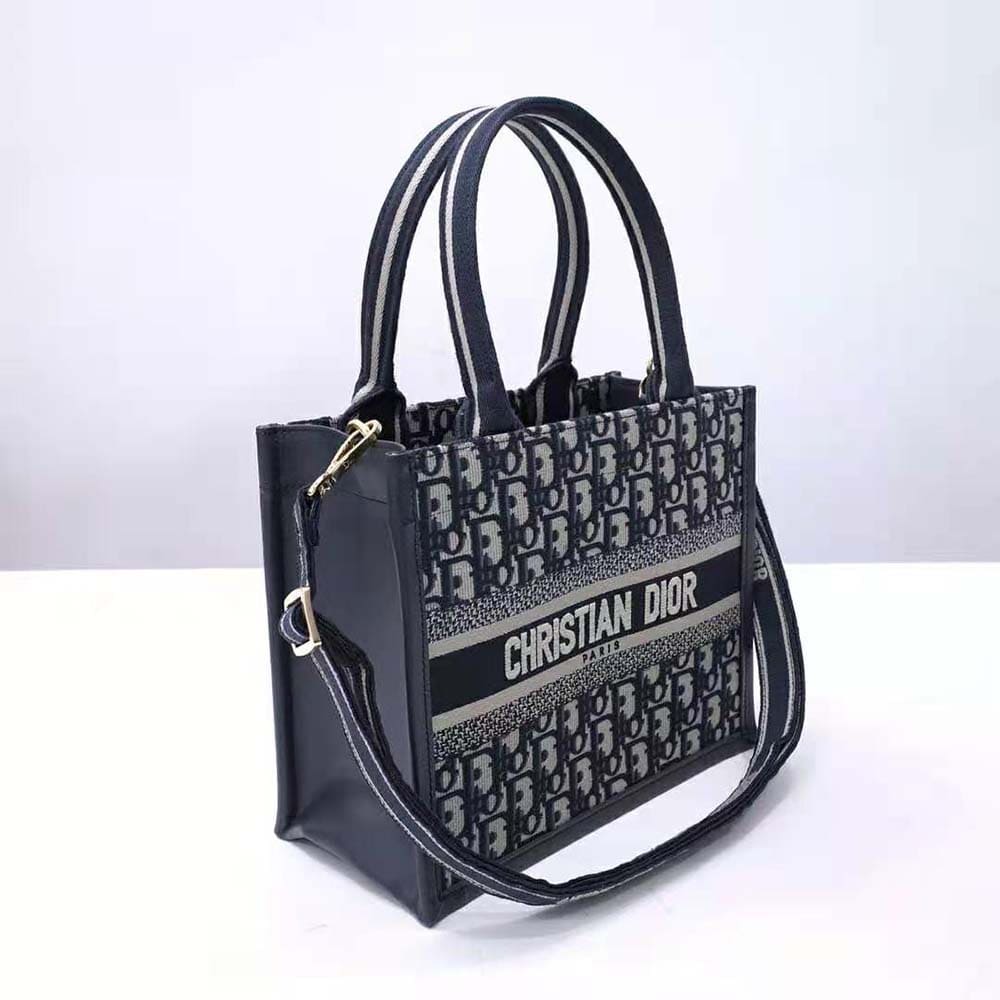 Túi Dior Women Small Dior Book Tote Blue Dior Oblique Embroidery and Calfskin