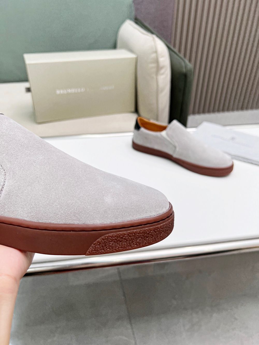 GIÀY BRUNELLO CUCINELLI Suede Grey Slip on shoes