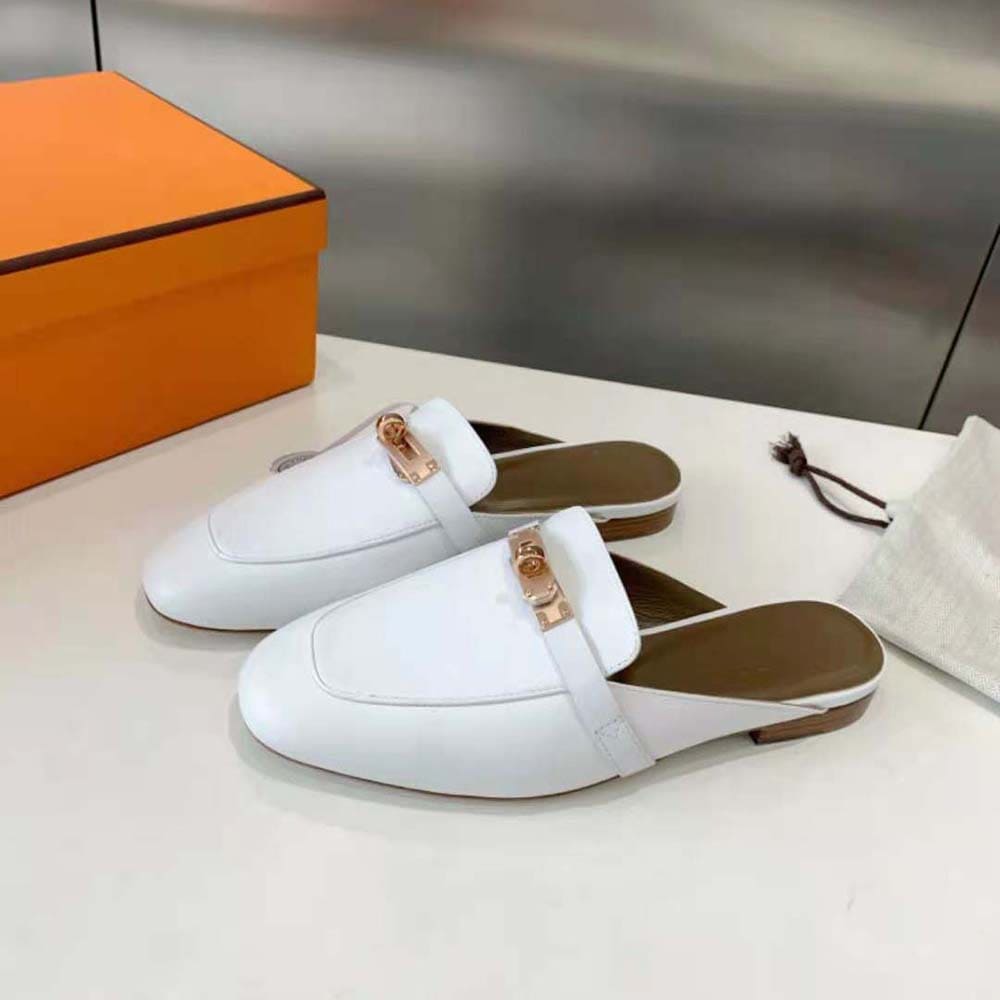 GIÀY Hermes Women OZ Mule in Calfskin Leather-White