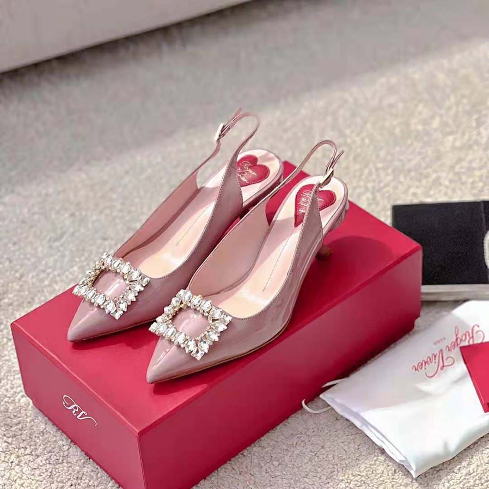 GIÀY Roger Vivier Women Virgule Strass Buckle Slingback Pumps in Patent Leather
