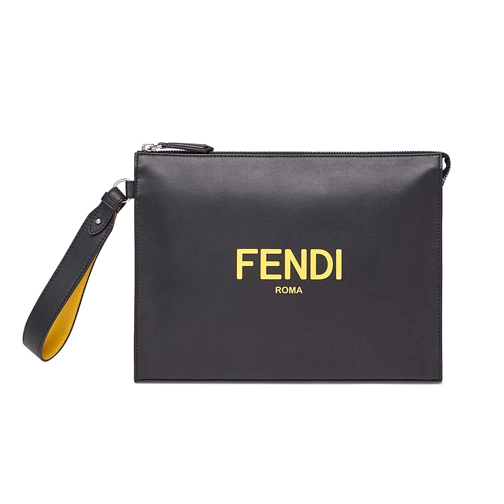 TÚI Fendi Flat Pouch Black Leather Pouch