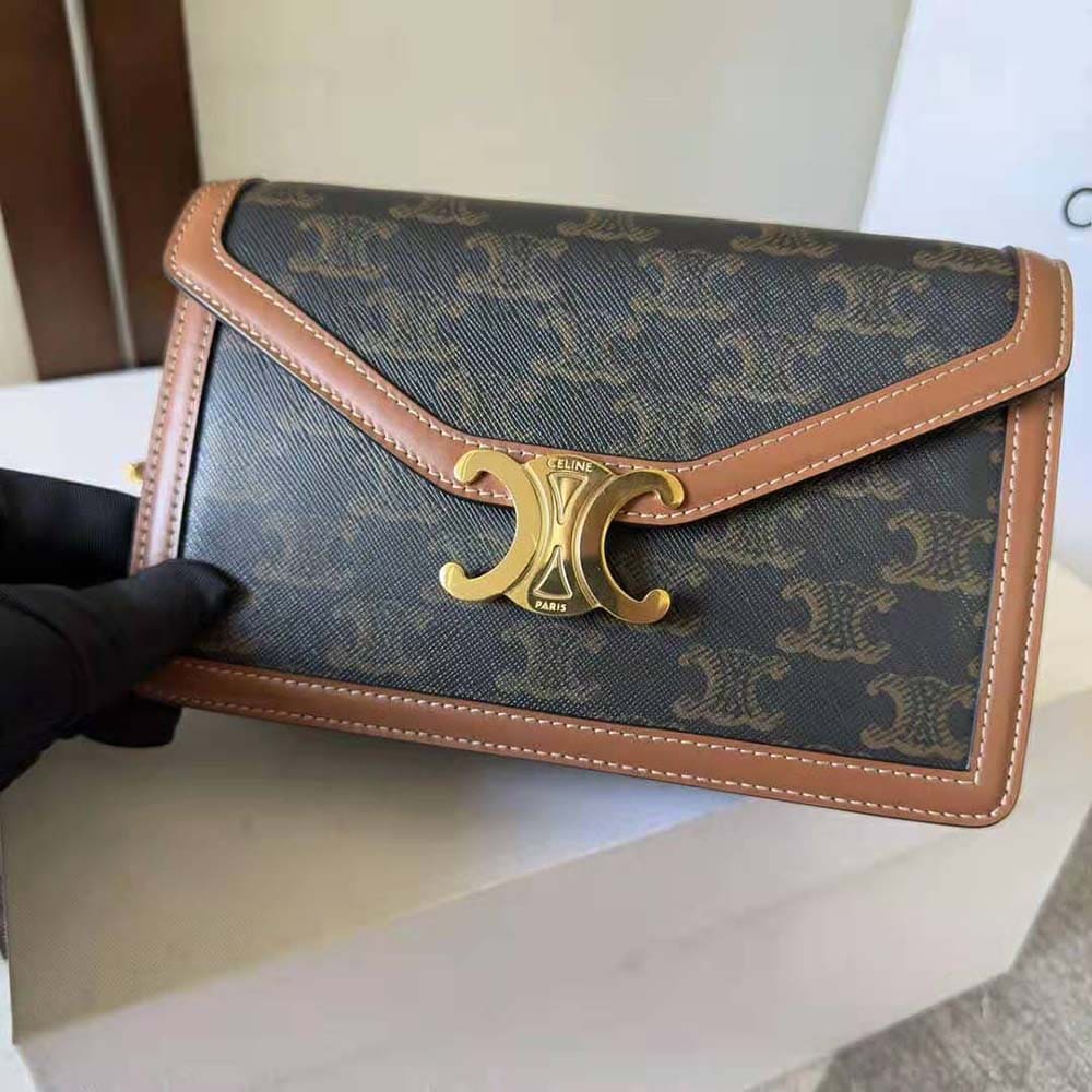 TÚI Celine Women Wallet on Chain Margo in Triomphe Canvas and Calfskin