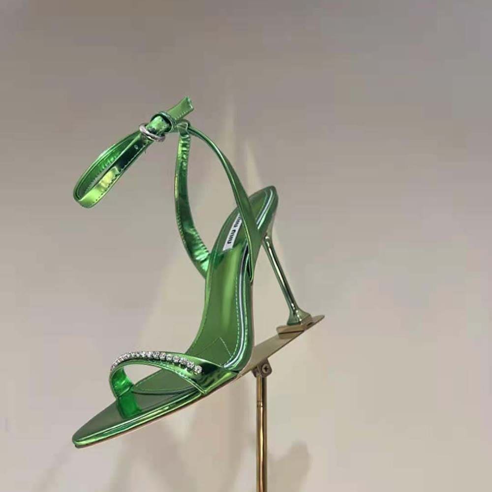 GIÀY Miu Miu Women Metallic Leather Sandals-Green