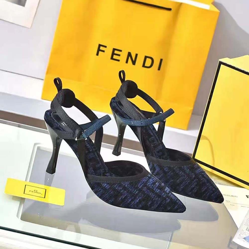 GIÀY Fendi Women Colibrì Lite High-heeled Blue FF Chenille Slingbacks