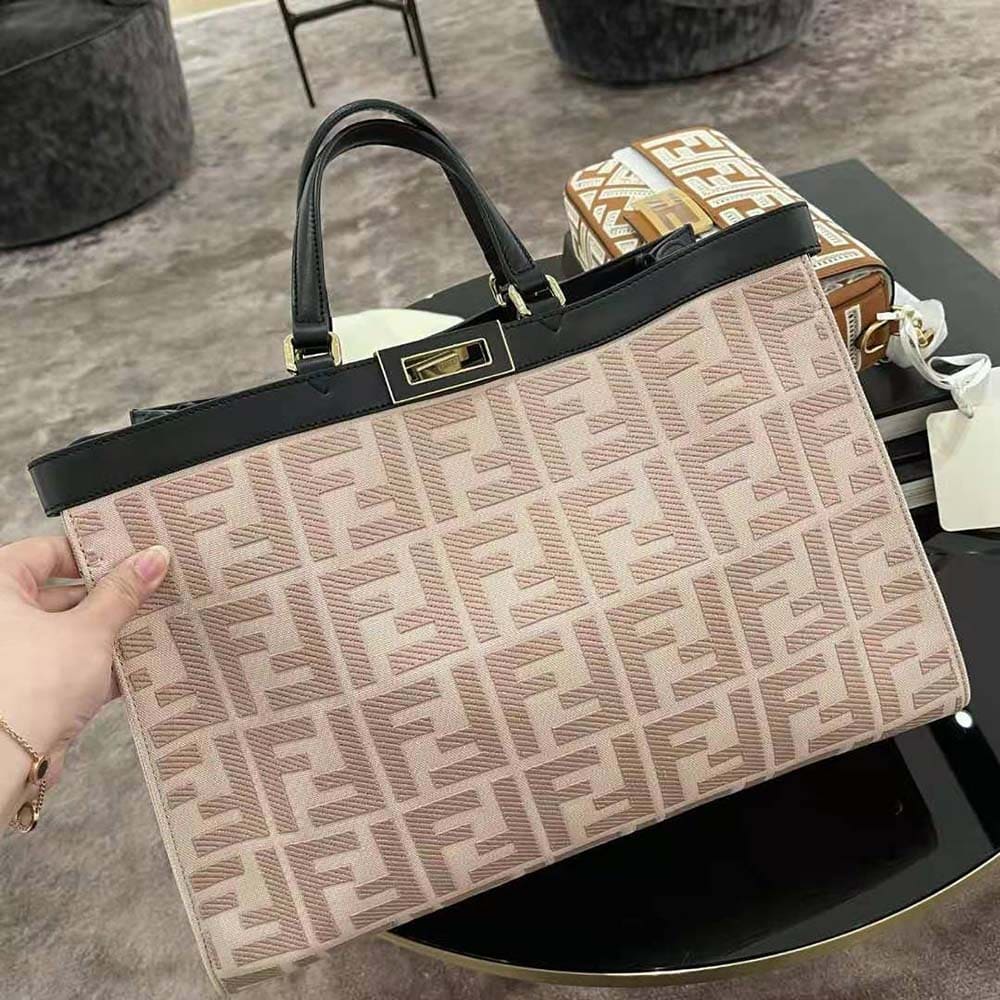 TÚI Fendi Women Peekaboo X-Tote Embroidered Canvas Bag-Pink