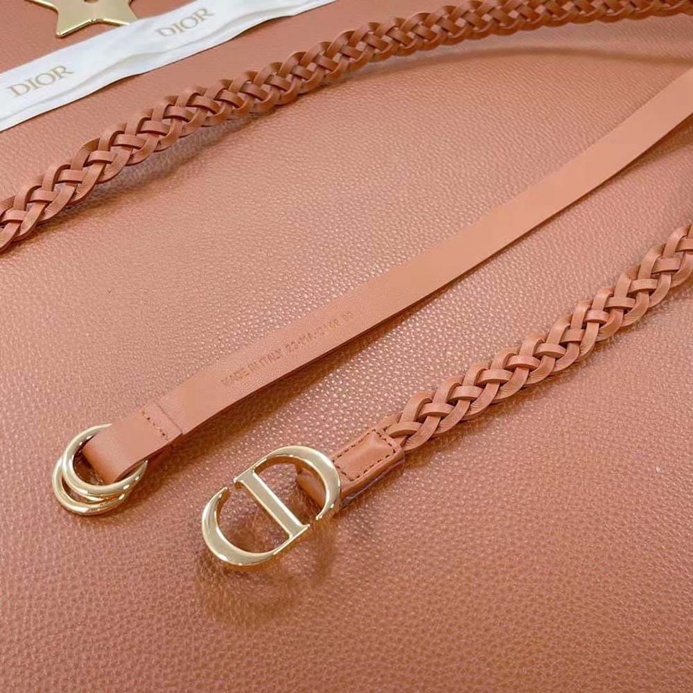 DÂY LƯNG Dior Women DiorDouble belt Cognac-Color Smooth and Braided Calfskin 15 MM