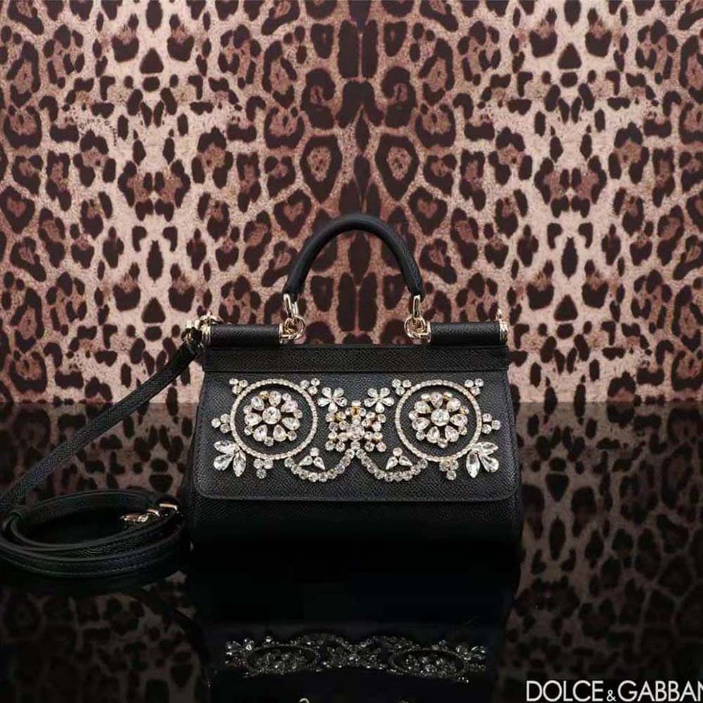 TÚI Dolce Gabbana D&G Women Small Calfskin Sicily Bag with Rhinestones