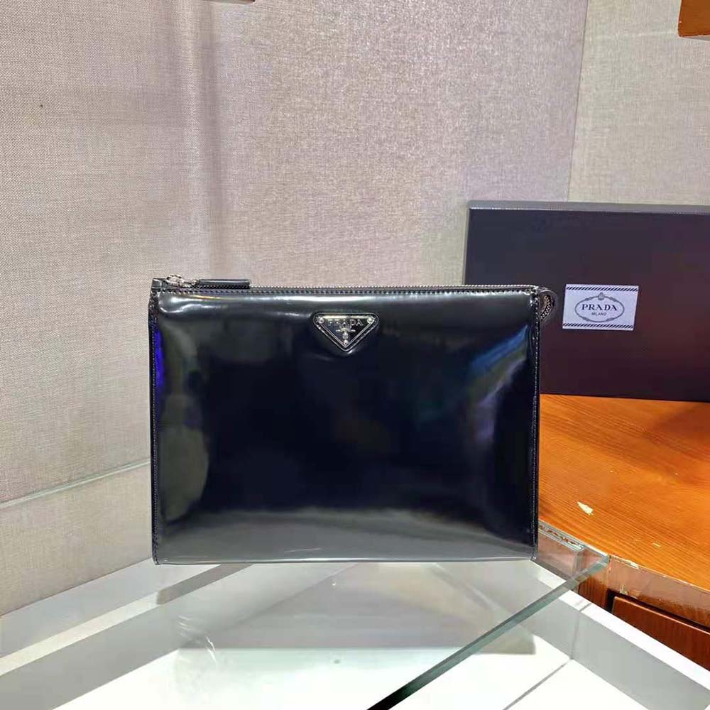 TÚI PRADA Brushed Leather Pouch-Black
