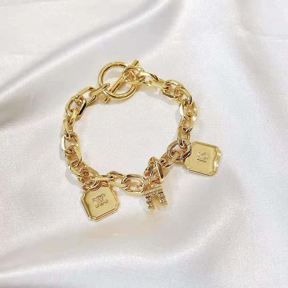 Vòng tay Celine Women Maillon Triomphe Charms Bracelet in Brass with Gold Finish