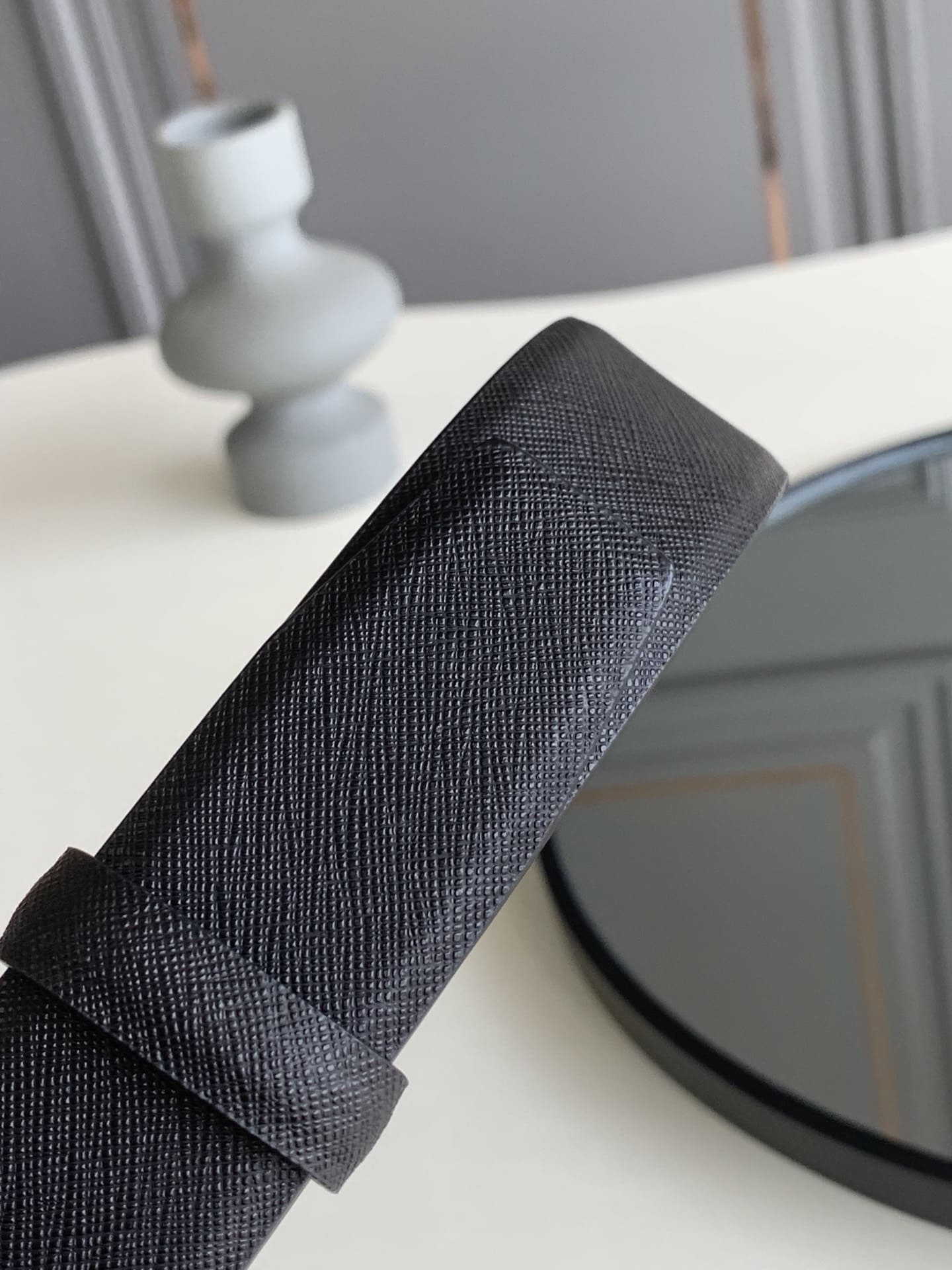 DÂY LƯNG PRADA BLACK SAFFIANO LEATHER Khóa bạc
