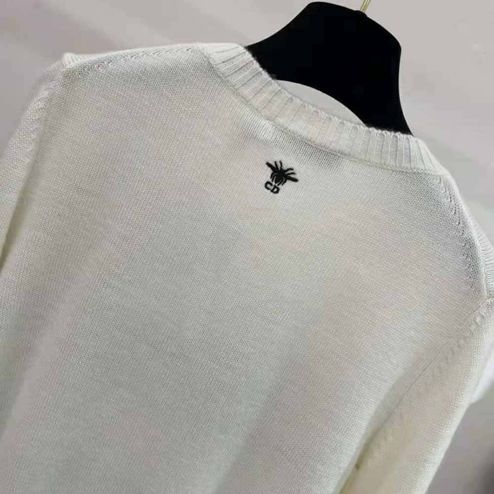 ÁO Dior Women Sweater Ecru Cashmere with Multicolor Dior Jardin D Hiver Motif