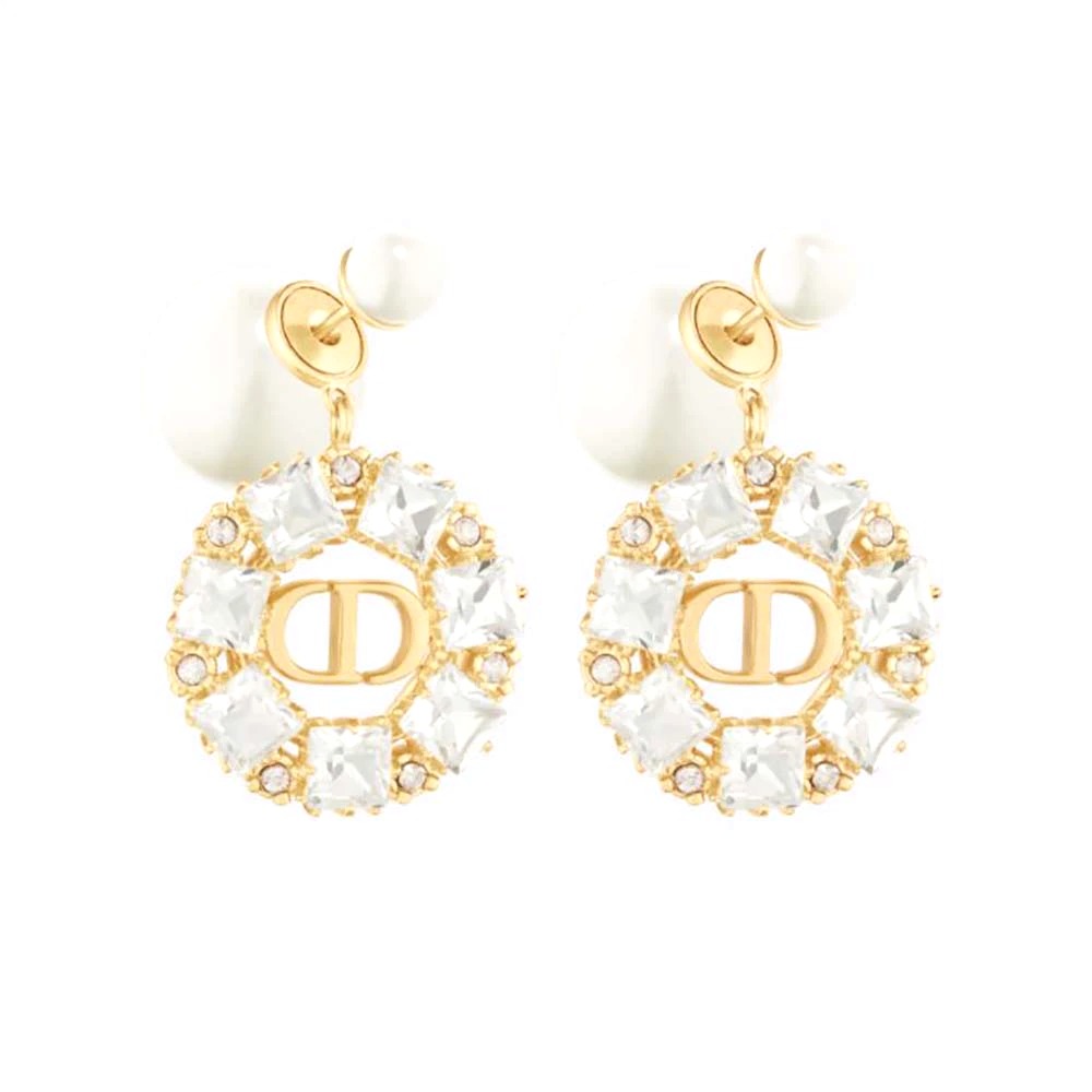 BÔNG TAI Dior Women Tribales Earrings Gold-Finish Metal and White Resin Pearls