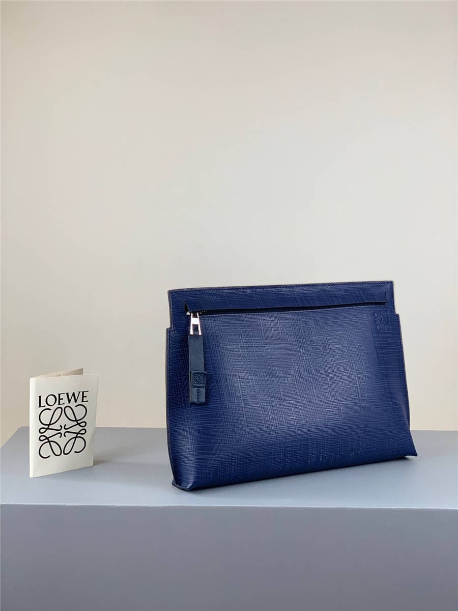Túi LOEWE new embossed leather T pouch clutch Blue