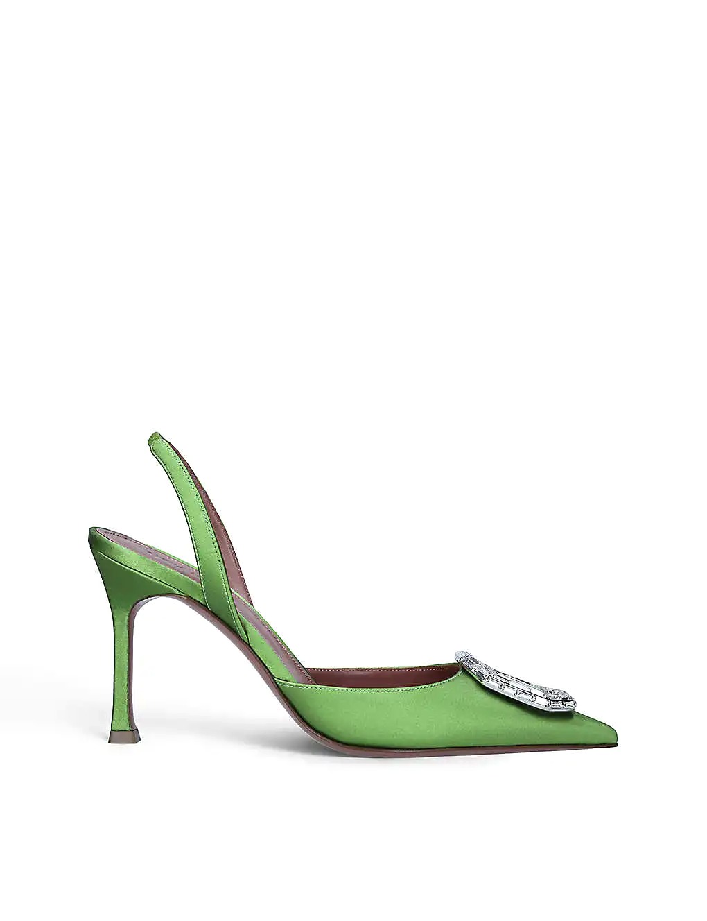 GIÀY AMINA MUADDI Camelia crystal-embellished satin and leather slingback courts