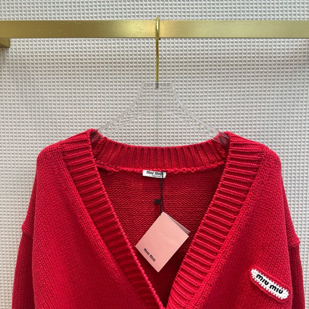 ÁO Miu Miu V-Neck Red Cardigan Sweater
