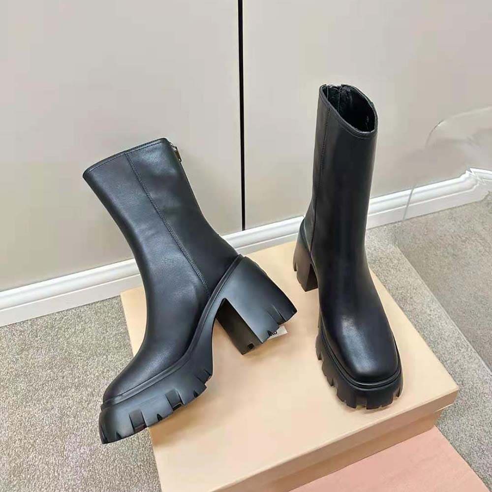GIÀY Miu Miu Women Leather Booties in EVA Sole with Logo-Black
