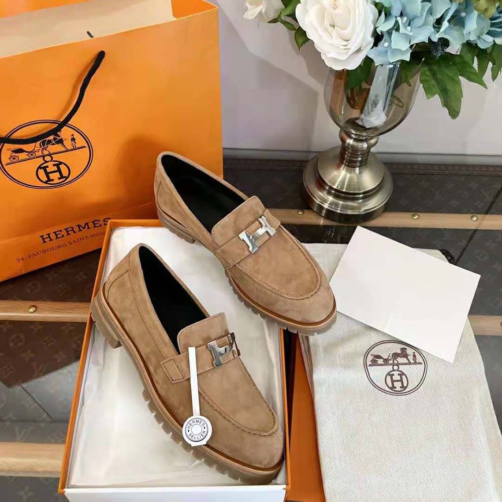 GIÀY Hermes Women Faubourg Loafer in suede goatskin-Beige