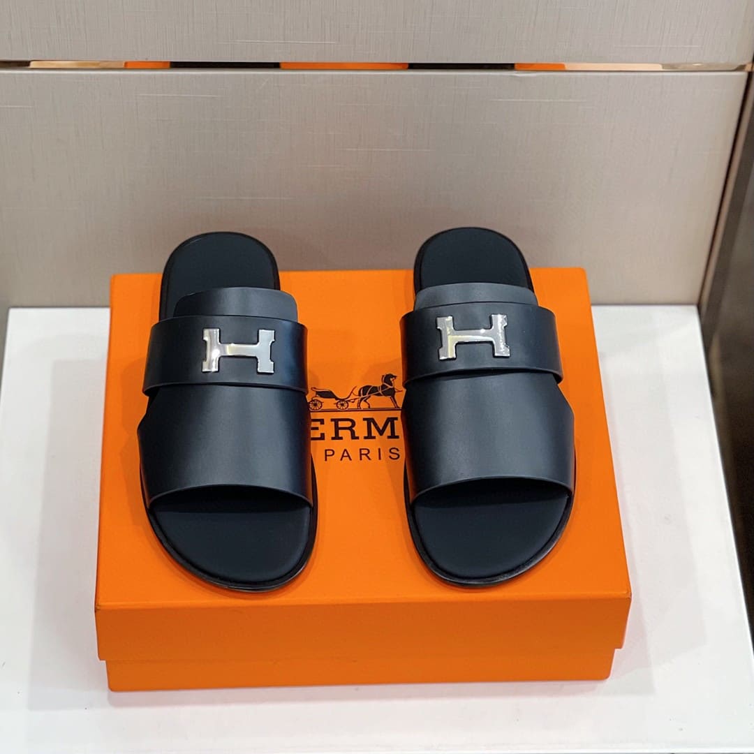 DÉP HERMES ARLES MULE BLACK SANDAL AAA