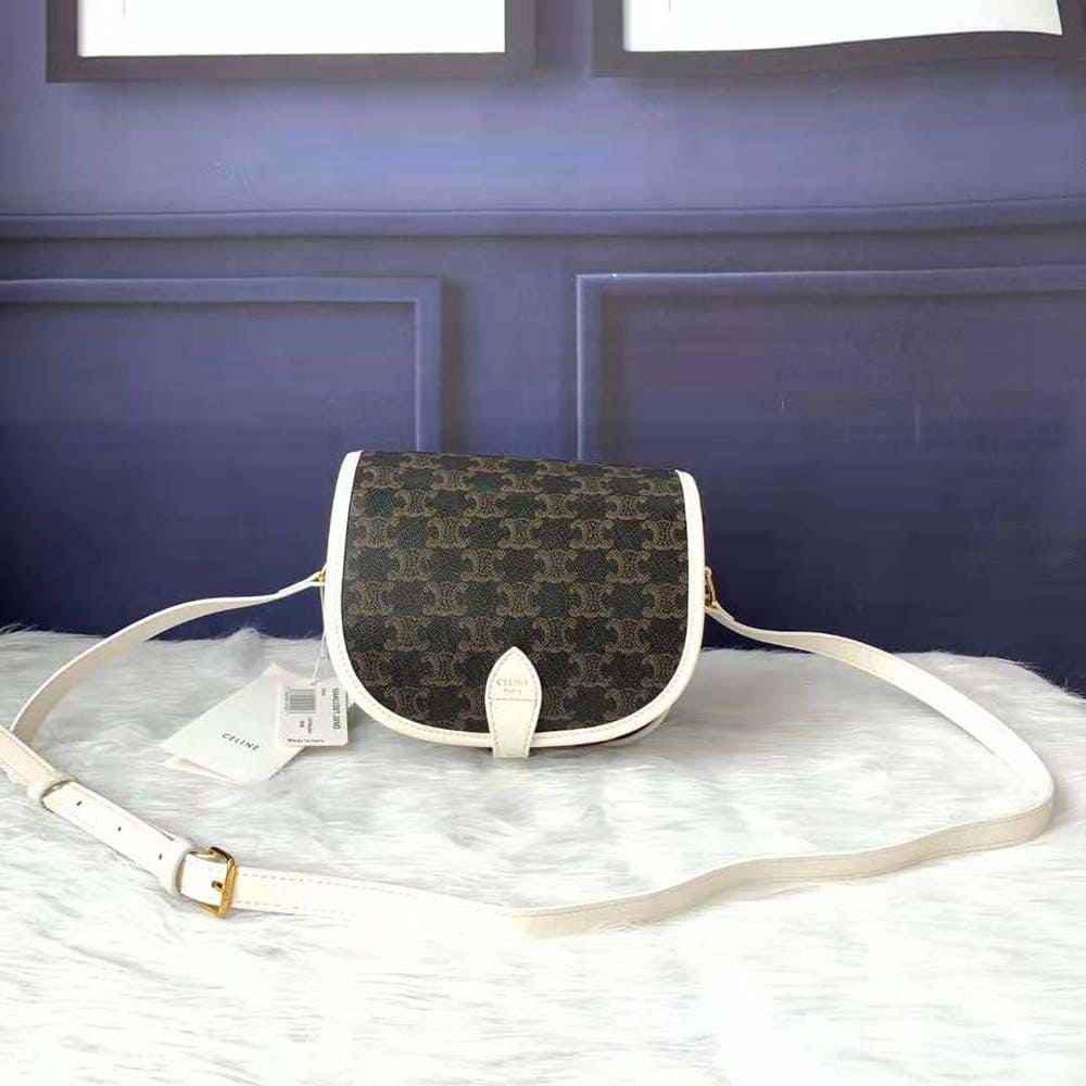 TÚI Celine Women Medium Folco Bag in Triomphe Canvas-White