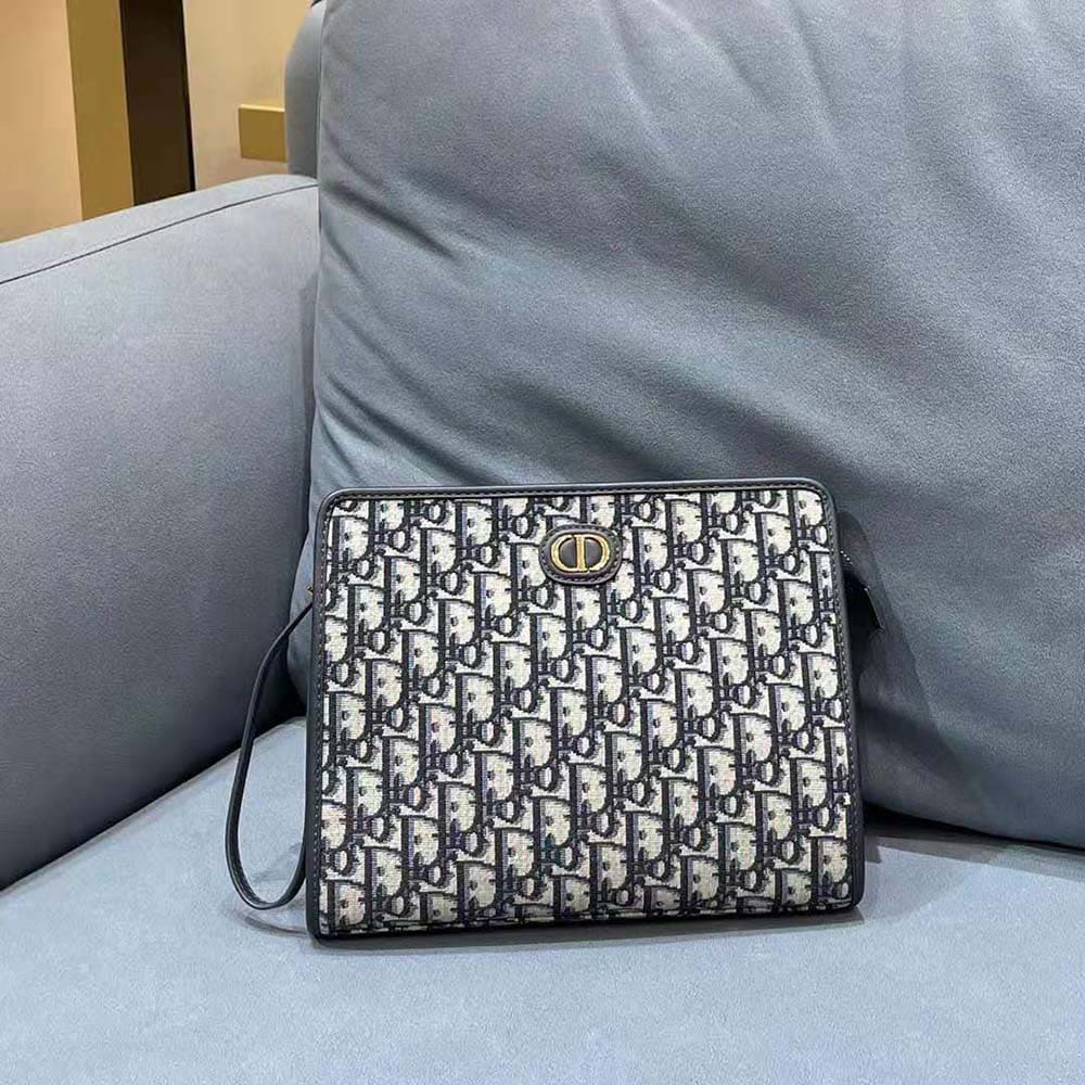 TÚI Dior Women Medium 30 Montaigne Pouch Blue Dior Oblique Jacquard
