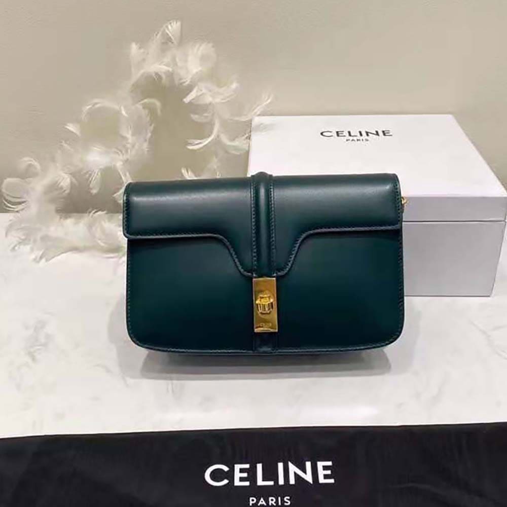 TÚI Celine Women Chain Bag 16 in Satinated Calfskin-Green