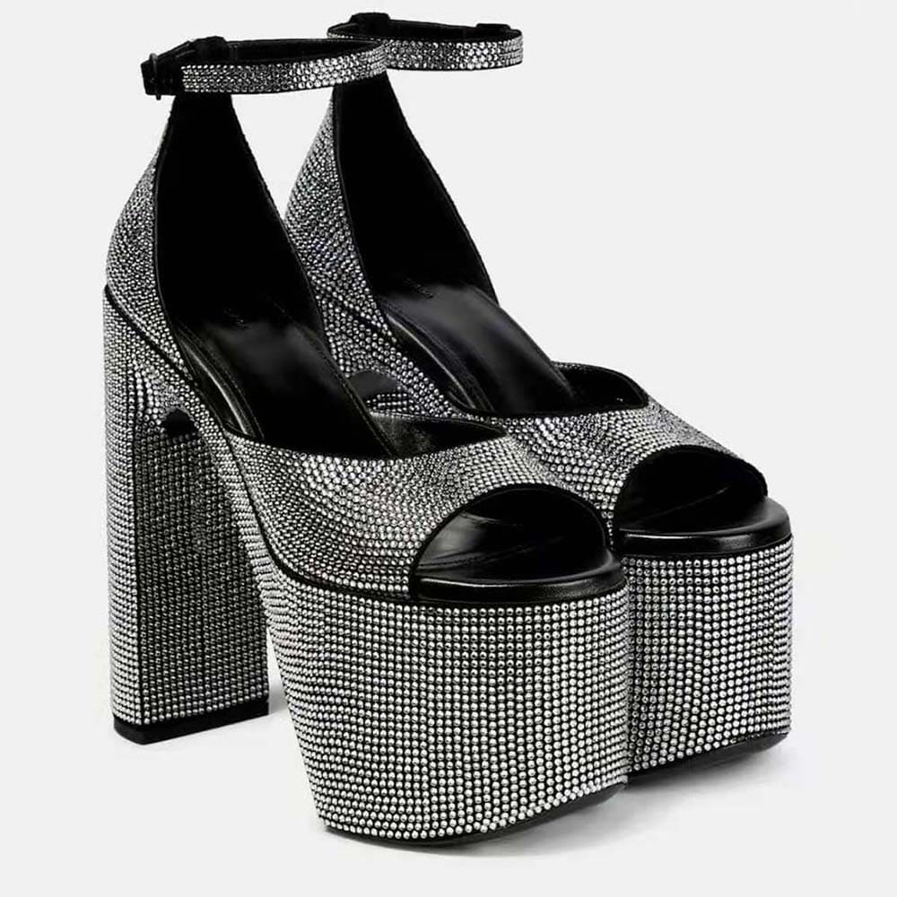 GIÀY Balenciaga Women Camden 160mm Sandal with Rhinestones in Black