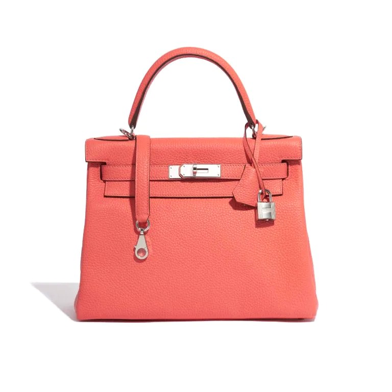 TÚI Hermès Kelly 28 Clemence Rose Texas Silver Buckle khóa trắng