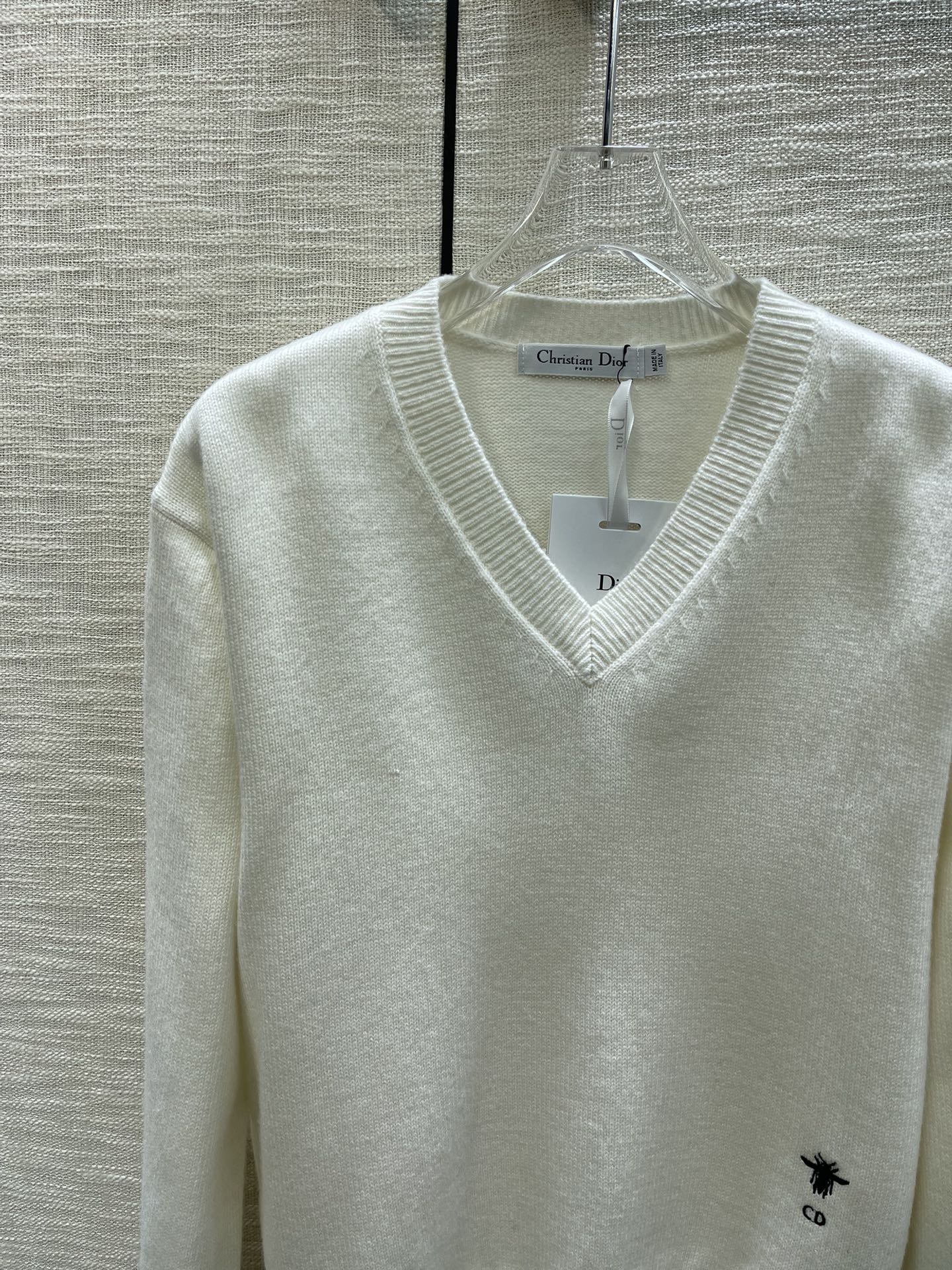 ÁO DIOR V-Neck White Sweater