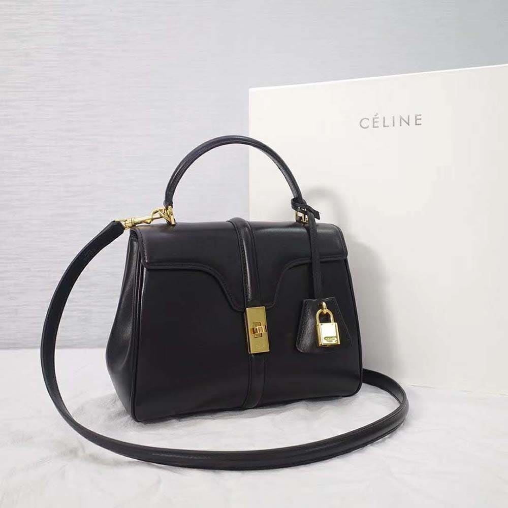 TÚI Celine Women Small 16 Bag in Satinated Calfskin-Black