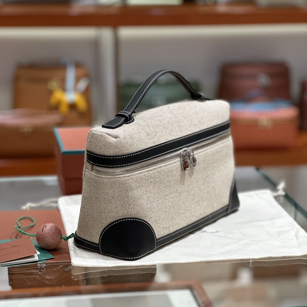 TÚI Loro Piana Women Extra Pocket L27 in Canvas and Leather màu đen