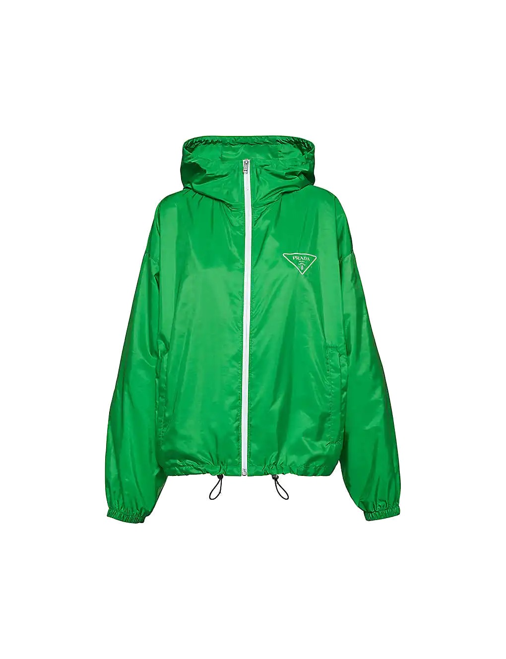 ÁO PRADA Brand-print relaxed-fit recycled-nylon jacket