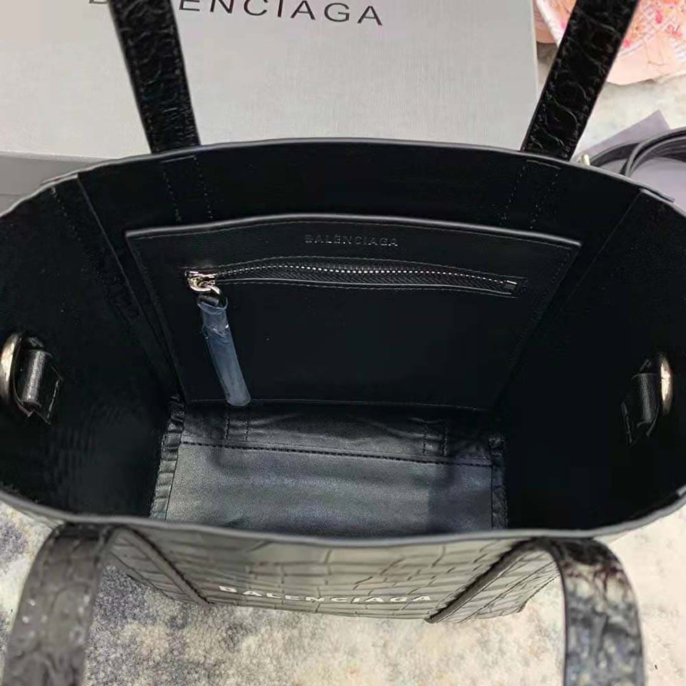 TÚI Balenciaga Women Everyday XXS Tote Bag in Black Shiny Crocodile Embossed Calfskin