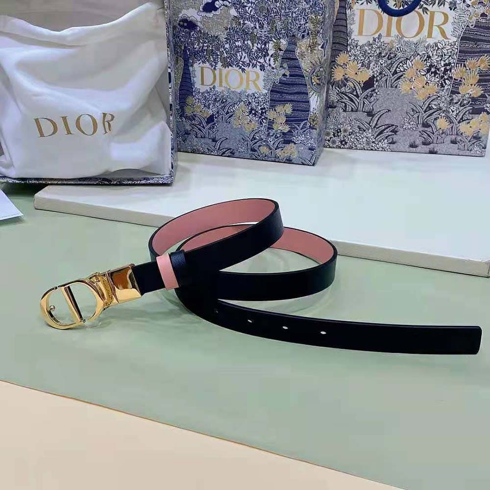 DÂY LƯNG Dior Women 30 Montaigne Reversible Belt Black and Ethereal Pink Smooth Calfskin 20 MM