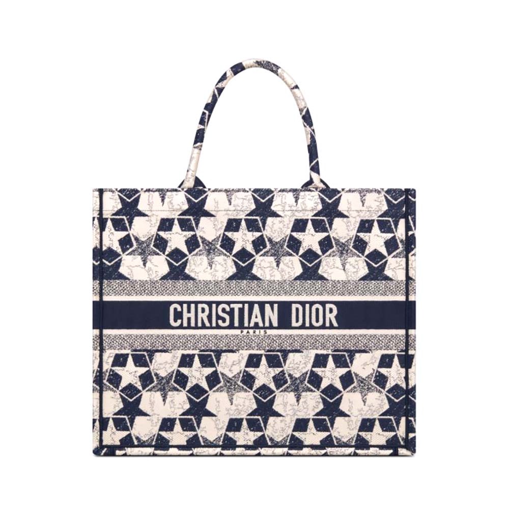 TÚI Dior Women Large Dior Book Tote Blue and White Dior Etoile Embroidery