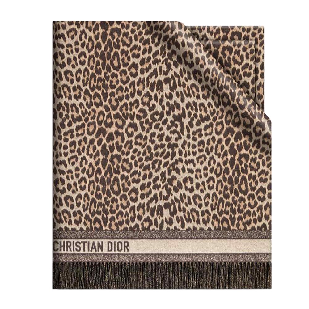 KHĂN Dior Women Mizza Reversible Blanket Beige Multicolor Virgin Wool and Silk