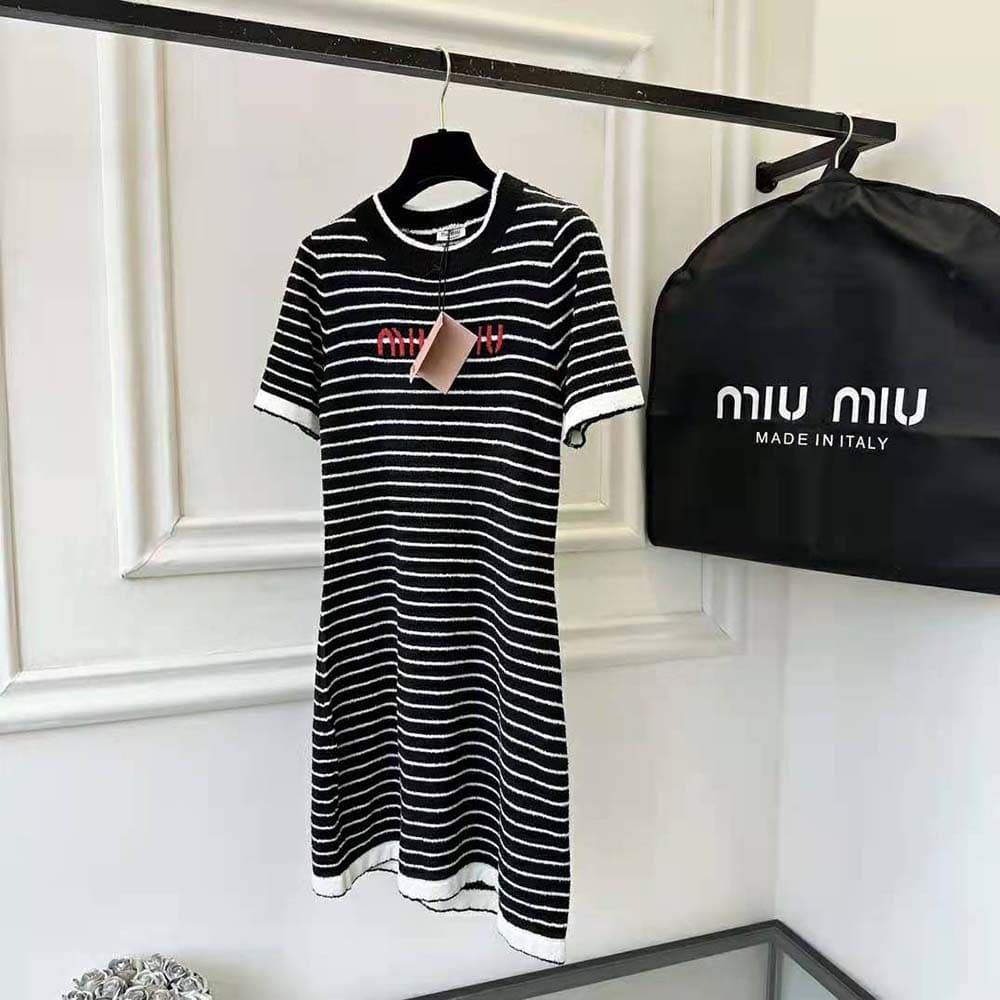 VÁY Miu Miu Women Bouclé Cotton Crew-Neck Mini-Dress
