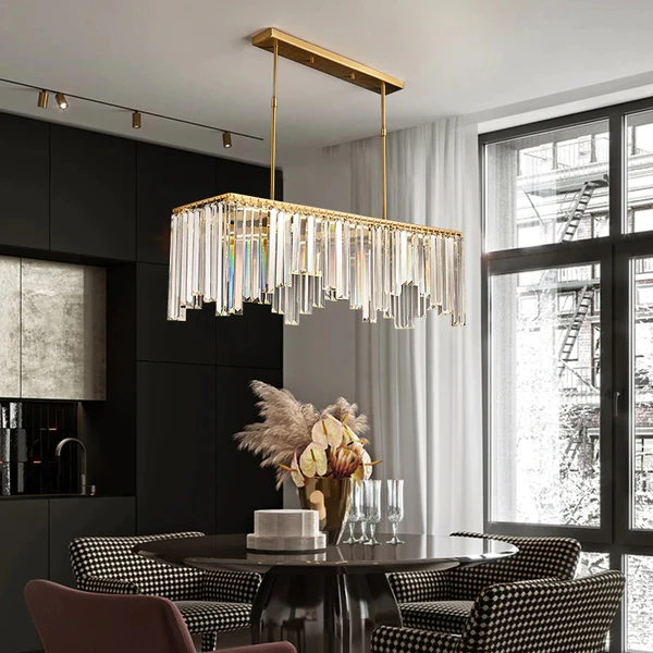 ĐÈN CHÙM Claire Rectangle Bar Crystal And Copper Chandelier