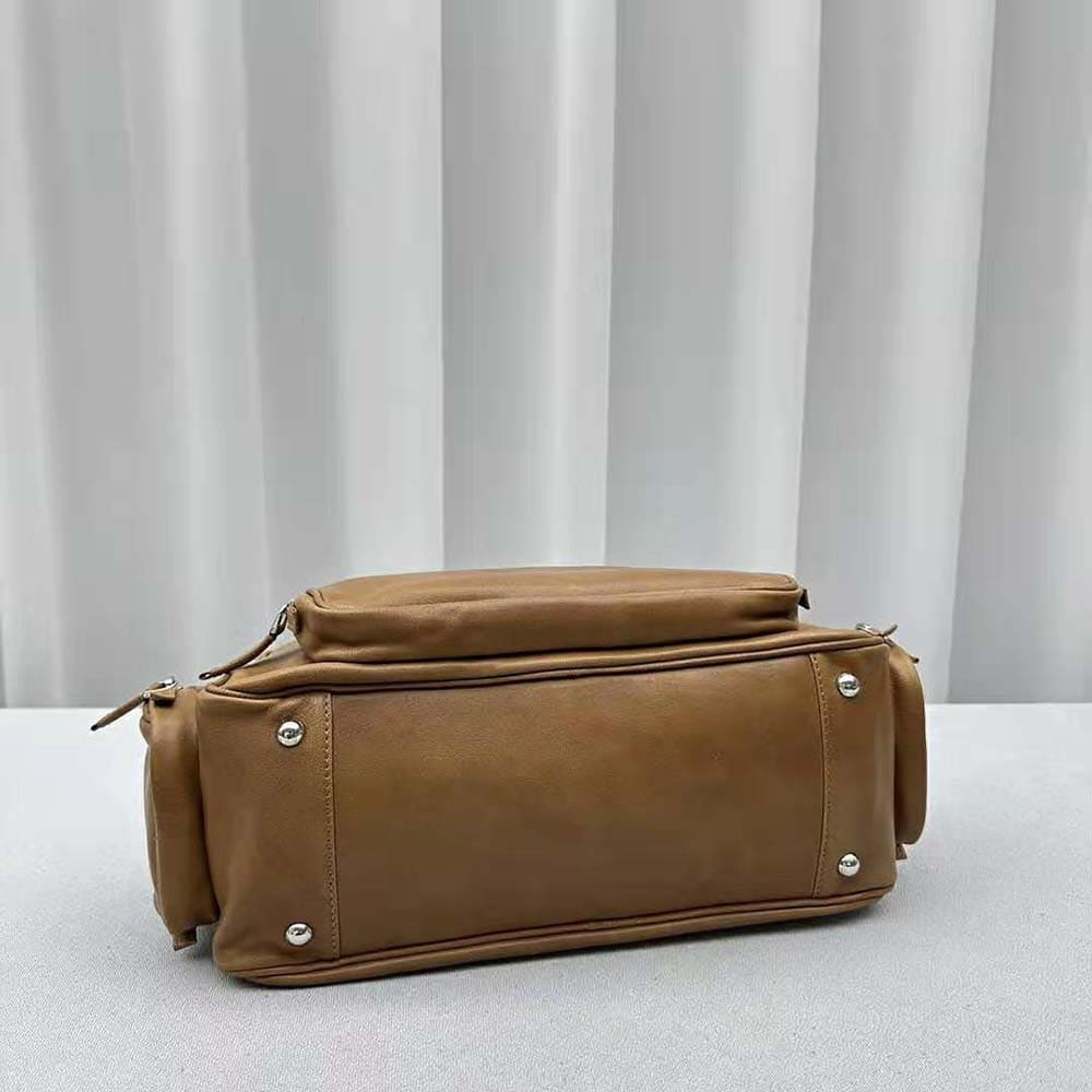 Túi Miu Miu Women Nappa Leather Top-handle Bag with Embossed Lettering Logo-Brown