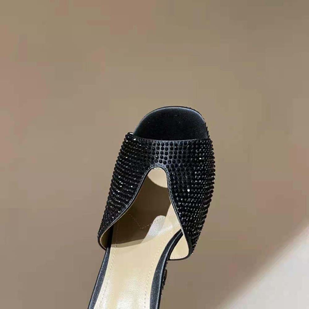 GIÀY Miu Miu Women Satin Platform Sandals with Crystals-Black