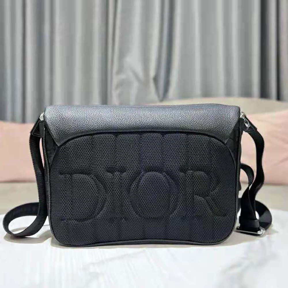 TÚI DIOR Messenger Bag Black Dior Oblique Mirage Technical Fabric and Grained Calfskin
