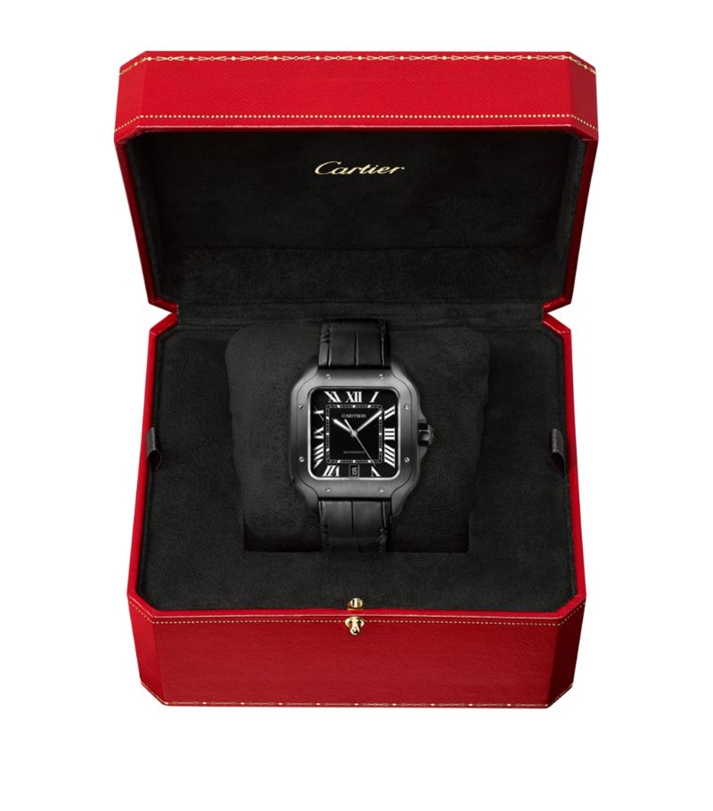 Đồng hồ CARTIER Stainless Steel Santos de Cartier Watch 39.8mm mặt số màu đen dây da