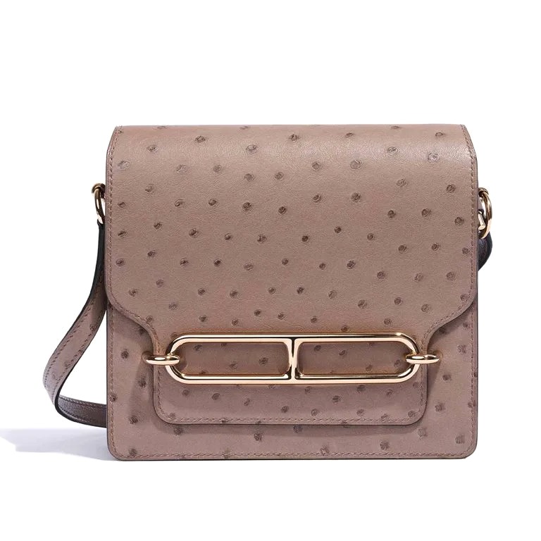 TÚI Hermès Roulis 18 Ostrich Gris Asphalte da đà điểu