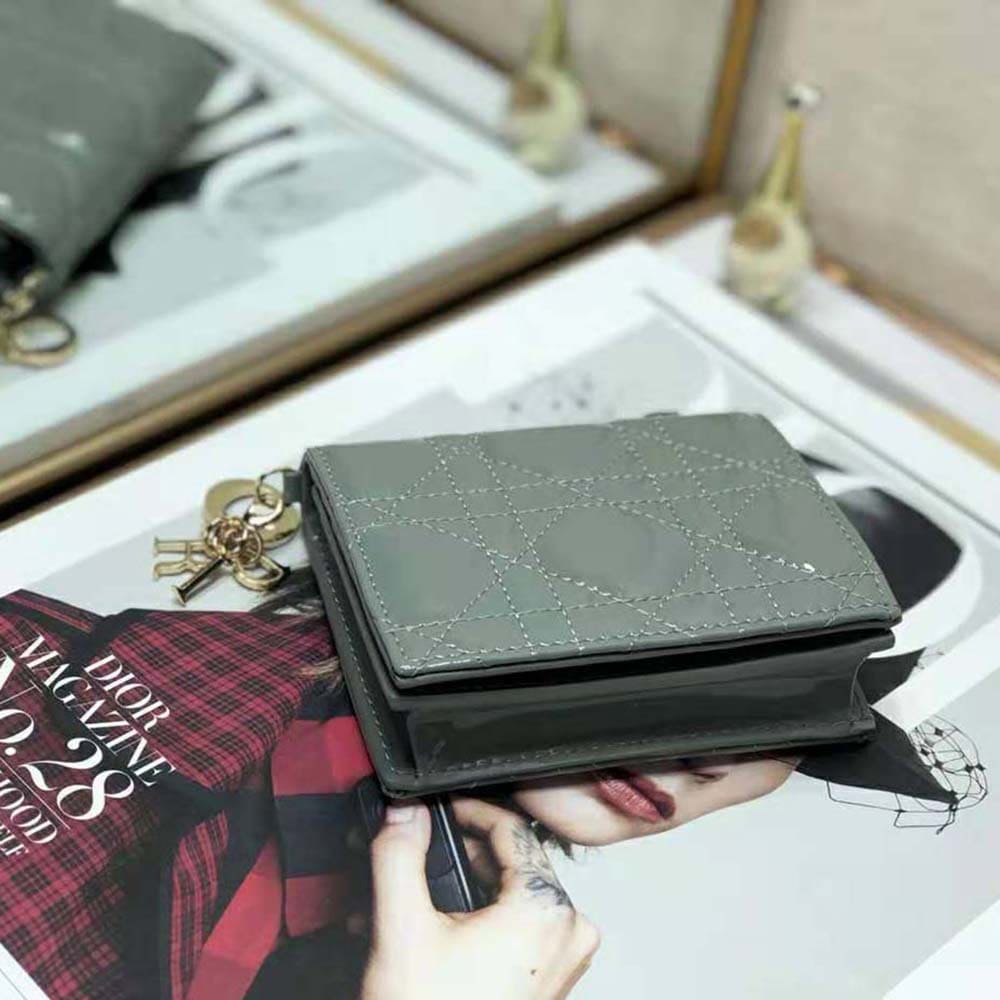 Ví Dior Women Mini Lady Dior Wallet Patent Cannage Calfskin-Navy