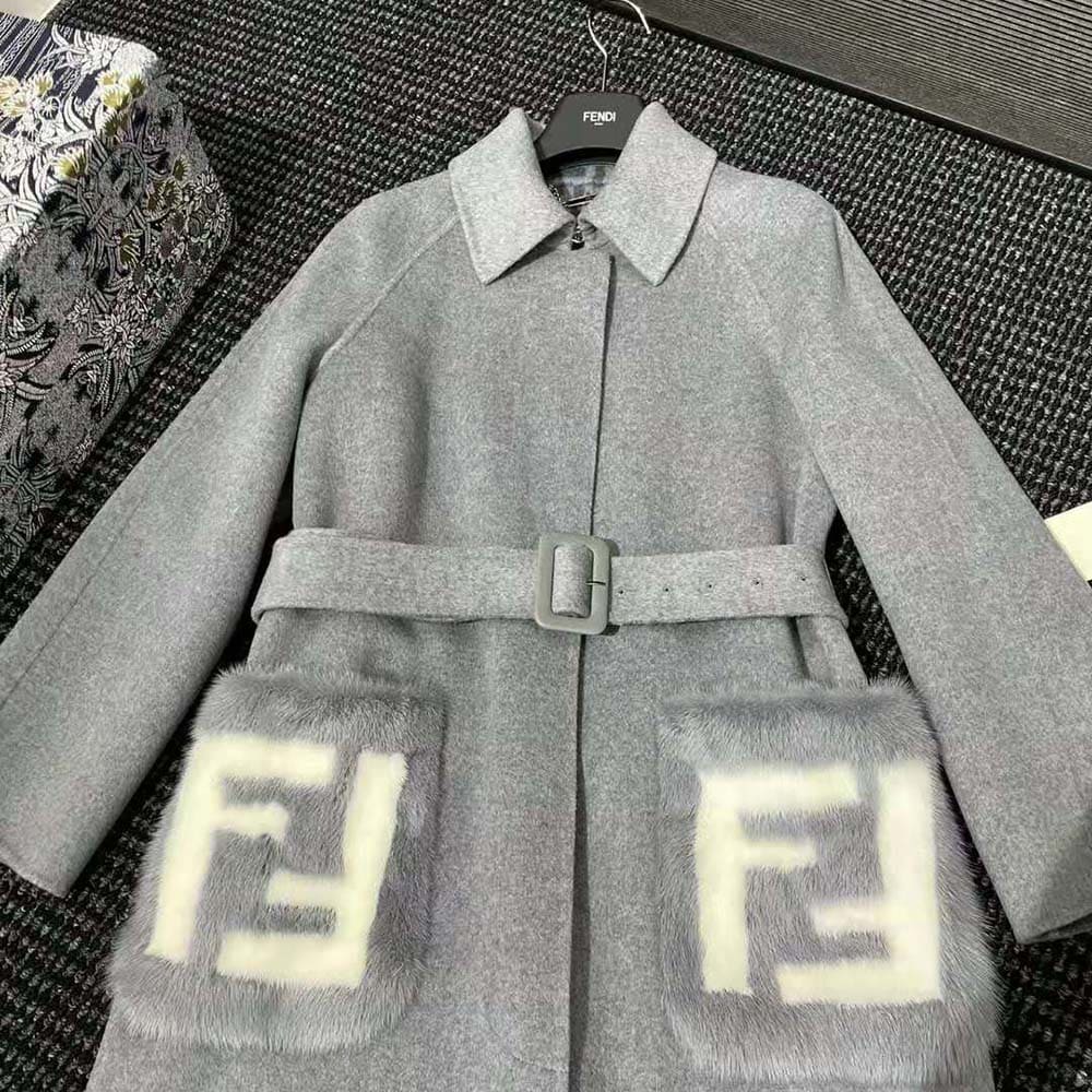 ÁO Fendi Women Coat Gray Wool Overcoat