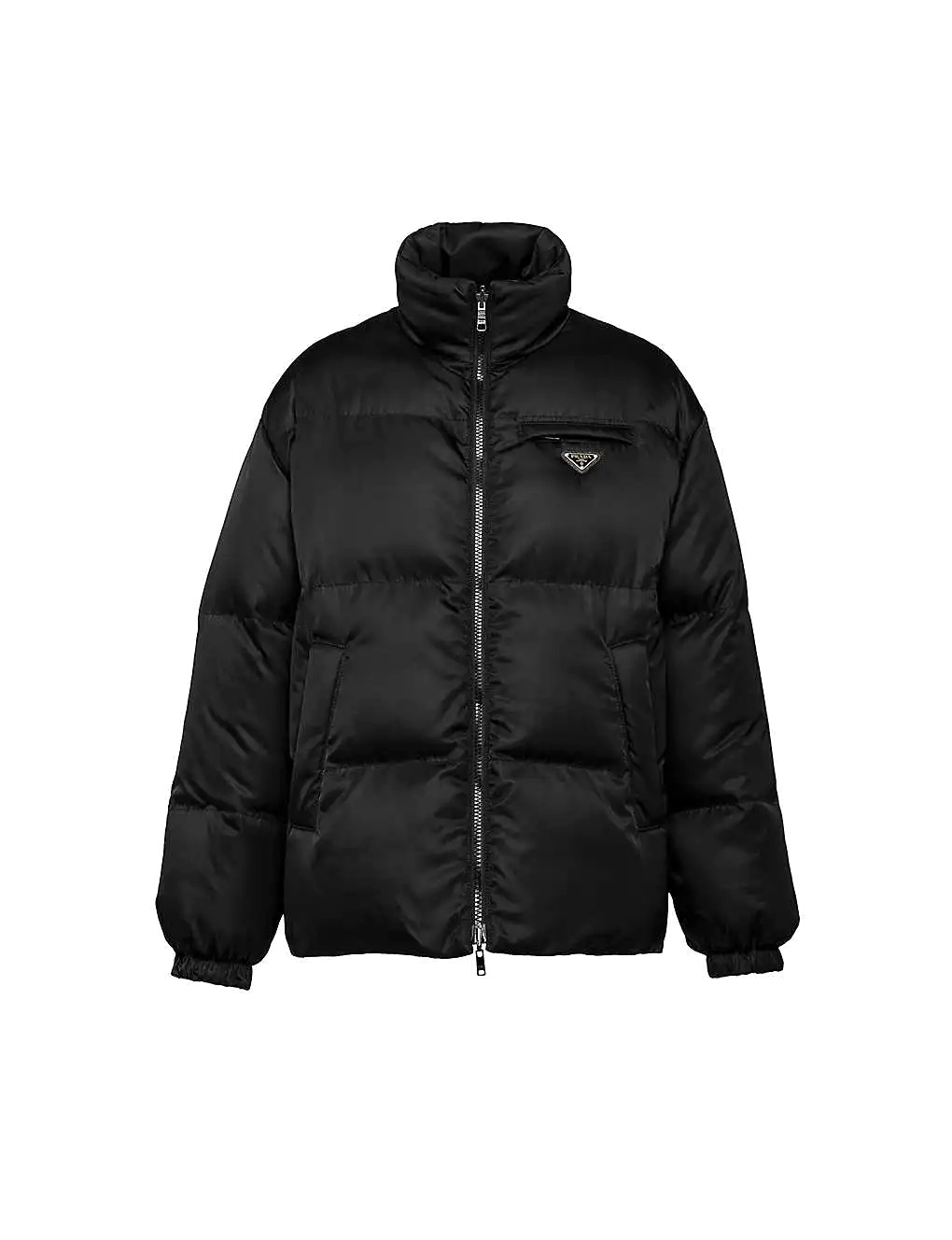 ÁO PRADA Re-Nylon logo plaque recycled nylon down jacket