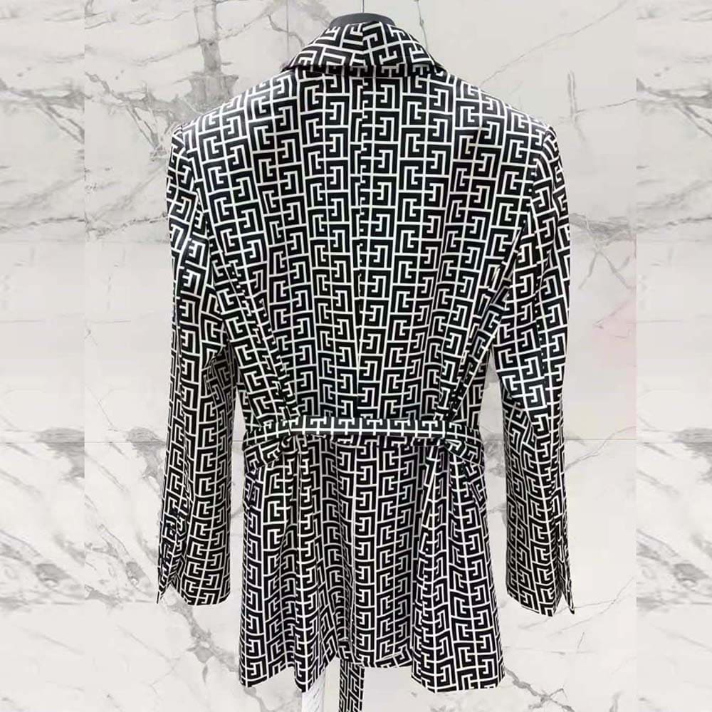 ÁO Balmain Women Monogram Printed Jacket with Shawl Collar